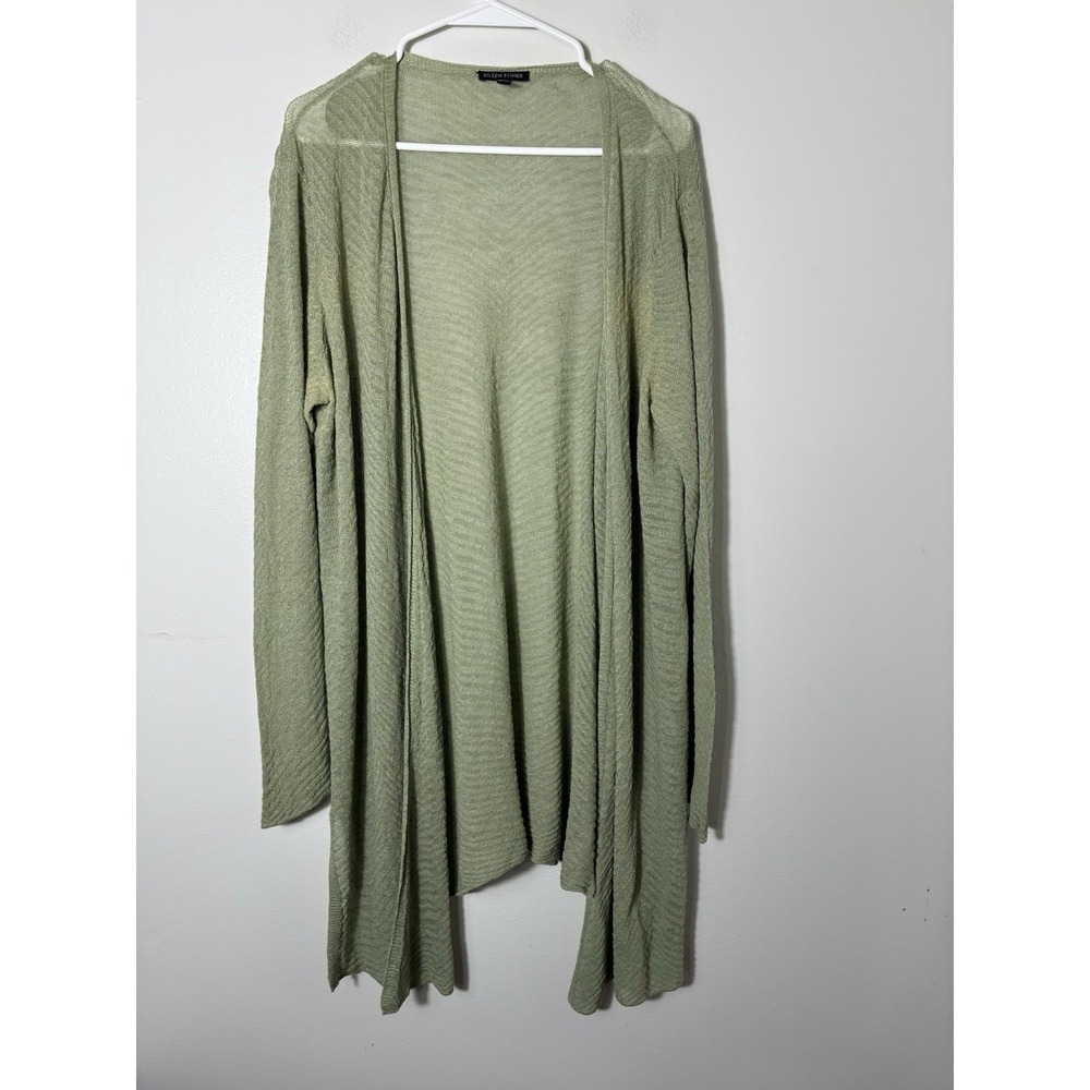 Eileen Fisher Open Knit Hemp Cardigan XL Green Lagenlook Old Money Granola Girl